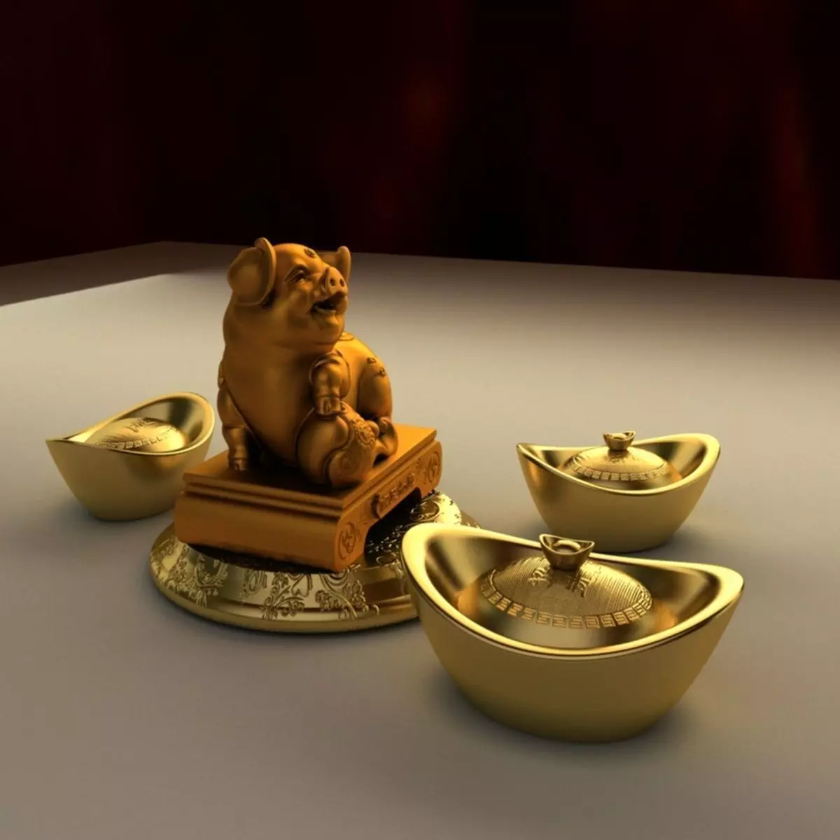 Chinese lucky pig with gold ingot 3D model