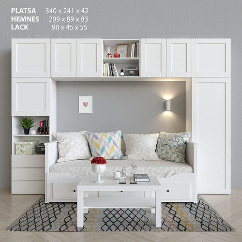 Wardrobe bed and tablePlatsa Hemnes Lack 3D model