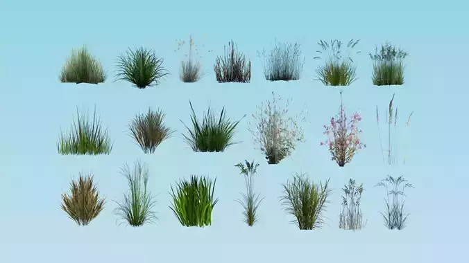 20  lowpoly grass set 3D Model Collection