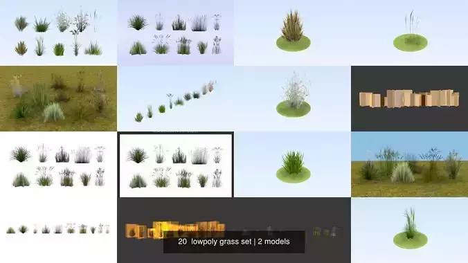 20  lowpoly grass set