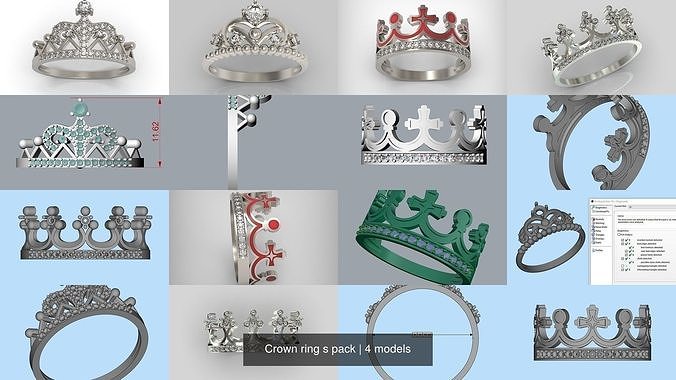 4 Crown ring s pack 3D Model Collection