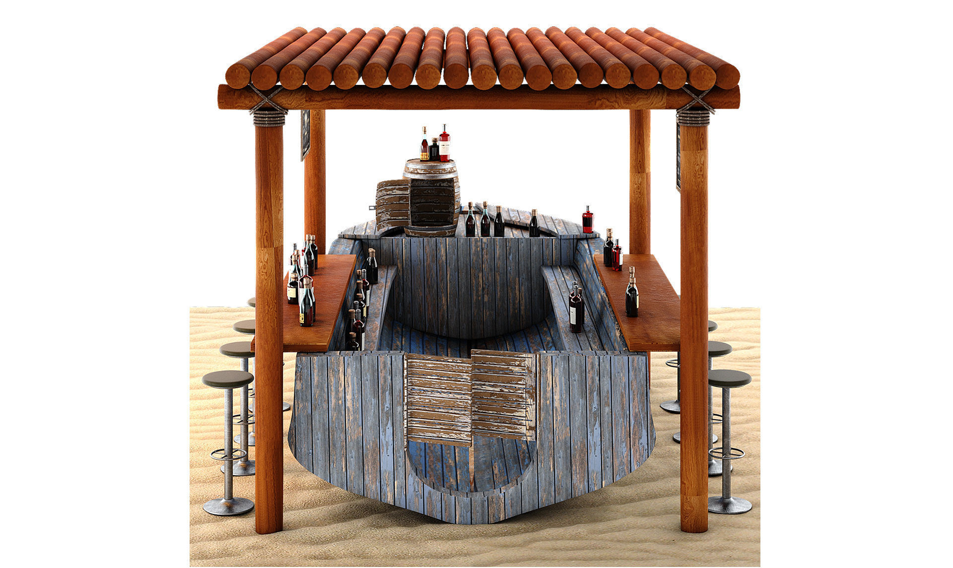 Rusty boat Vessel ship bar restaurant beach 3D model_2