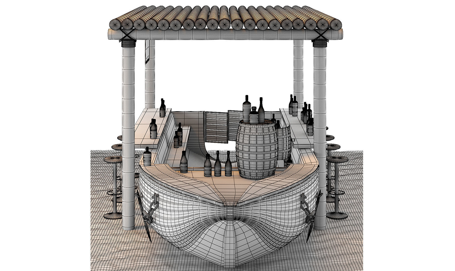 Rusty boat Vessel ship bar restaurant beach 3D model_8