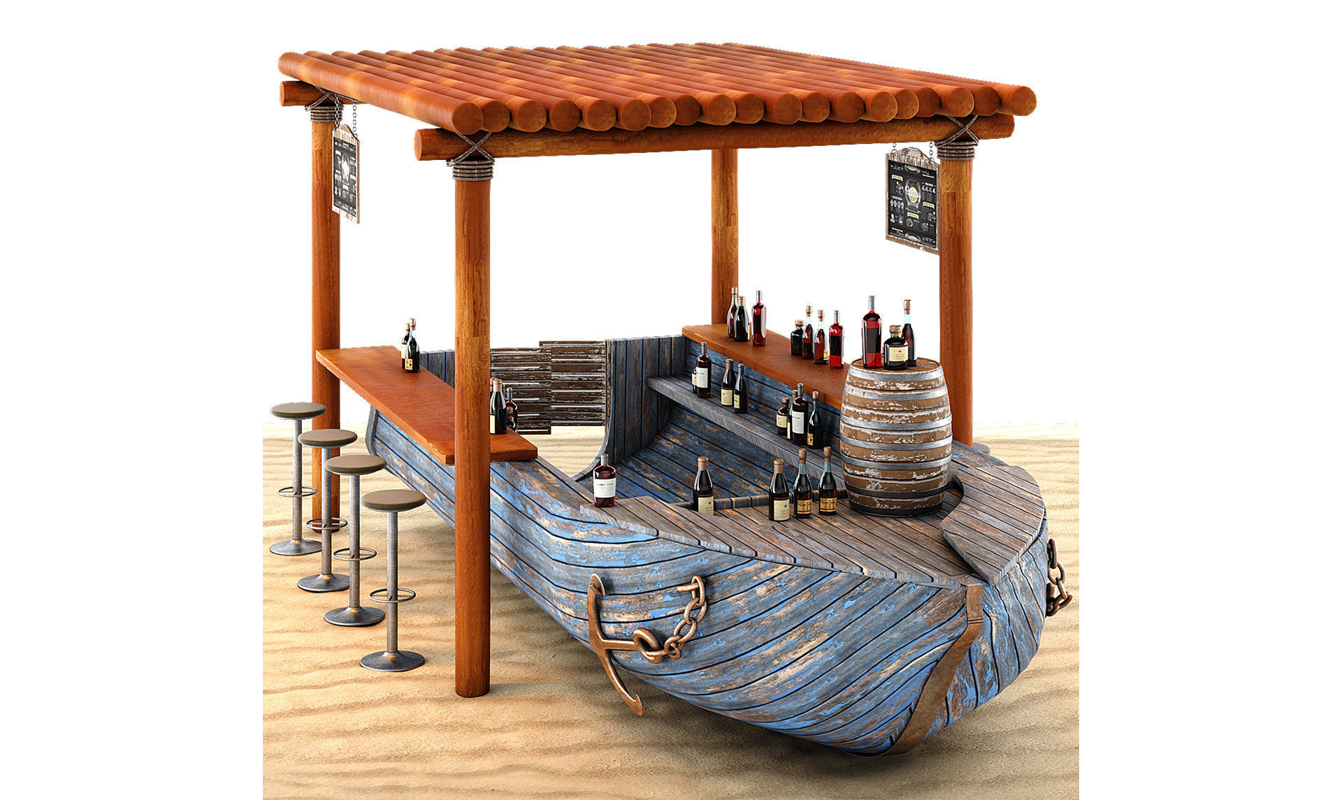Rusty boat Vessel ship bar restaurant beach 3D model_4