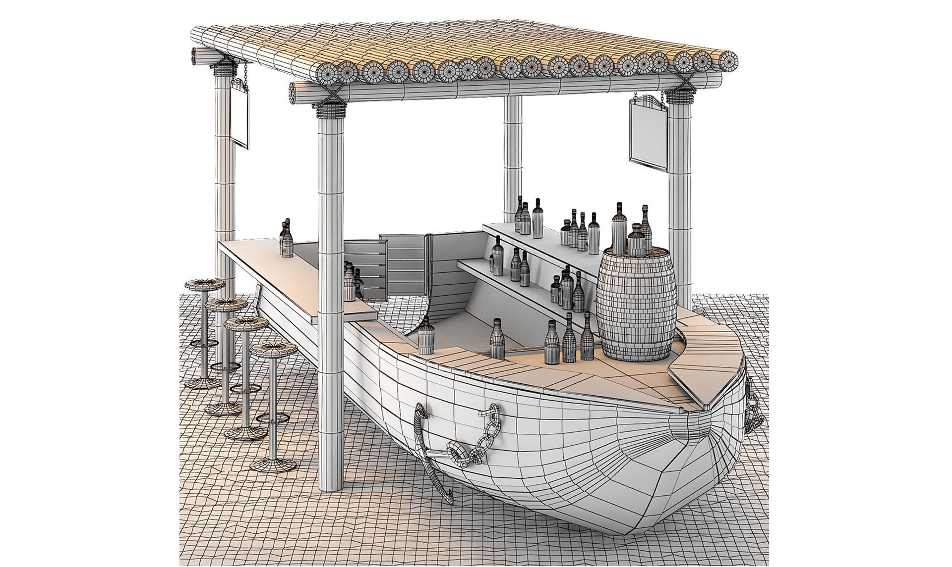 Rusty boat Vessel ship bar restaurant beach 3D model_5