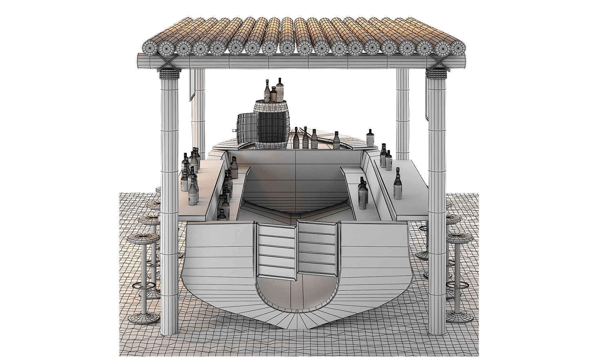 Rusty boat Vessel ship bar restaurant beach 3D model_6