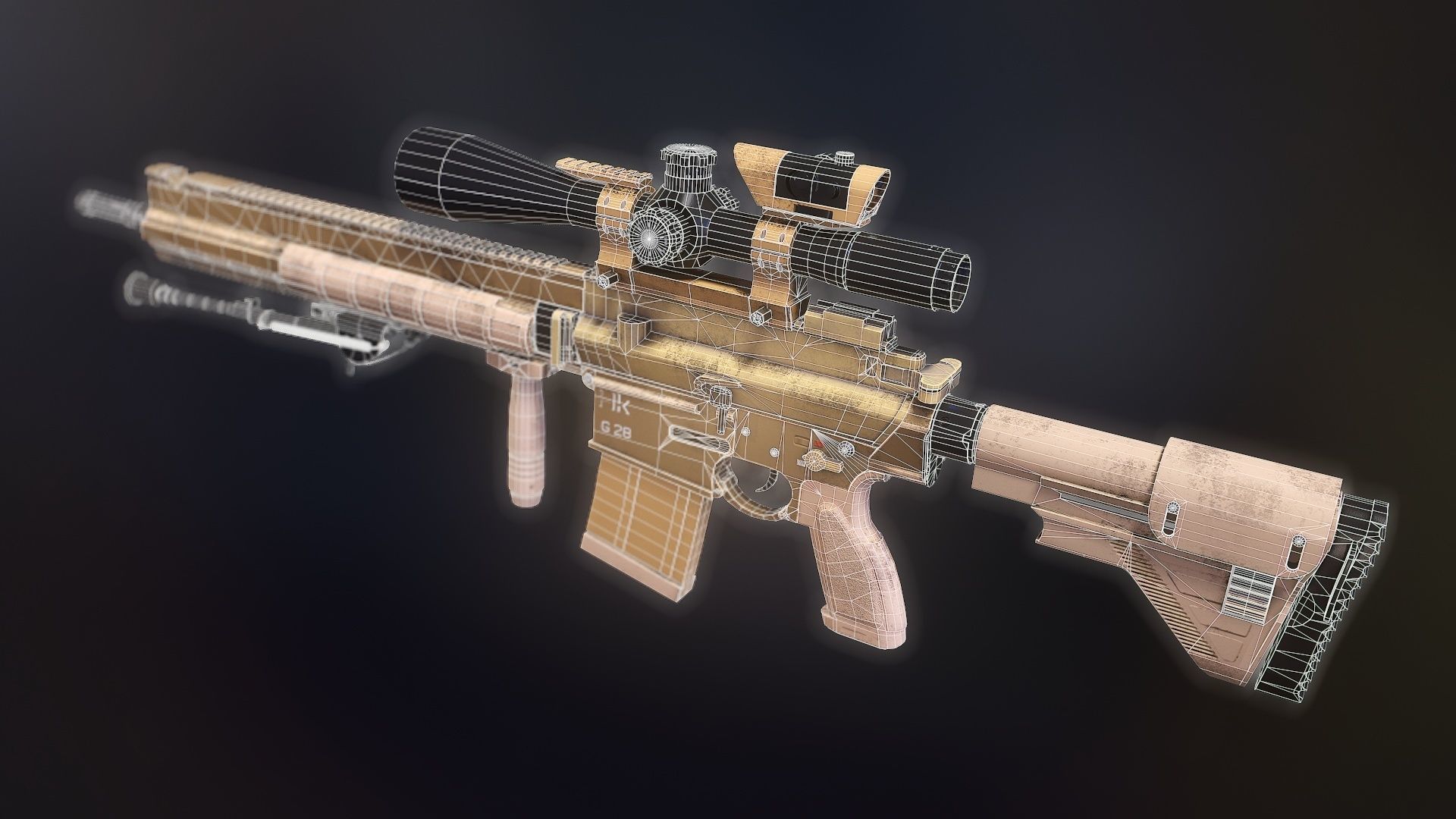 HK G28 DMR Assault Rifle with a scope PBR Game Ready model VR-AR Low-poly 3D model_13