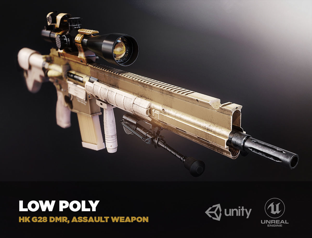 HK G28 DMR Assault Rifle with a scope PBR Game Ready model VR-AR Low-poly 3D model_8