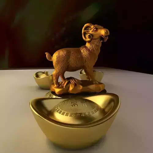 Chinese gold ingot with goat