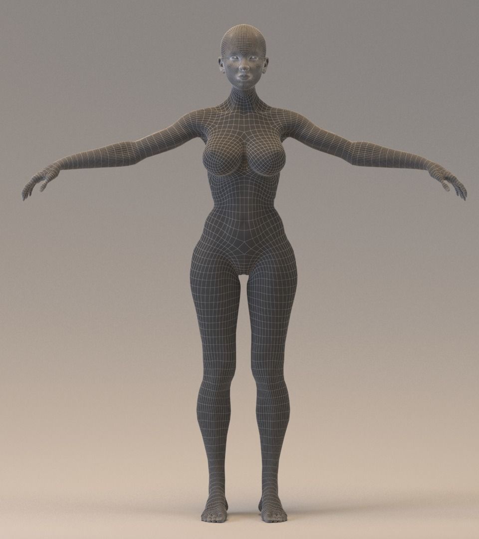 Basemesh Female  Low-poly 3D model_7