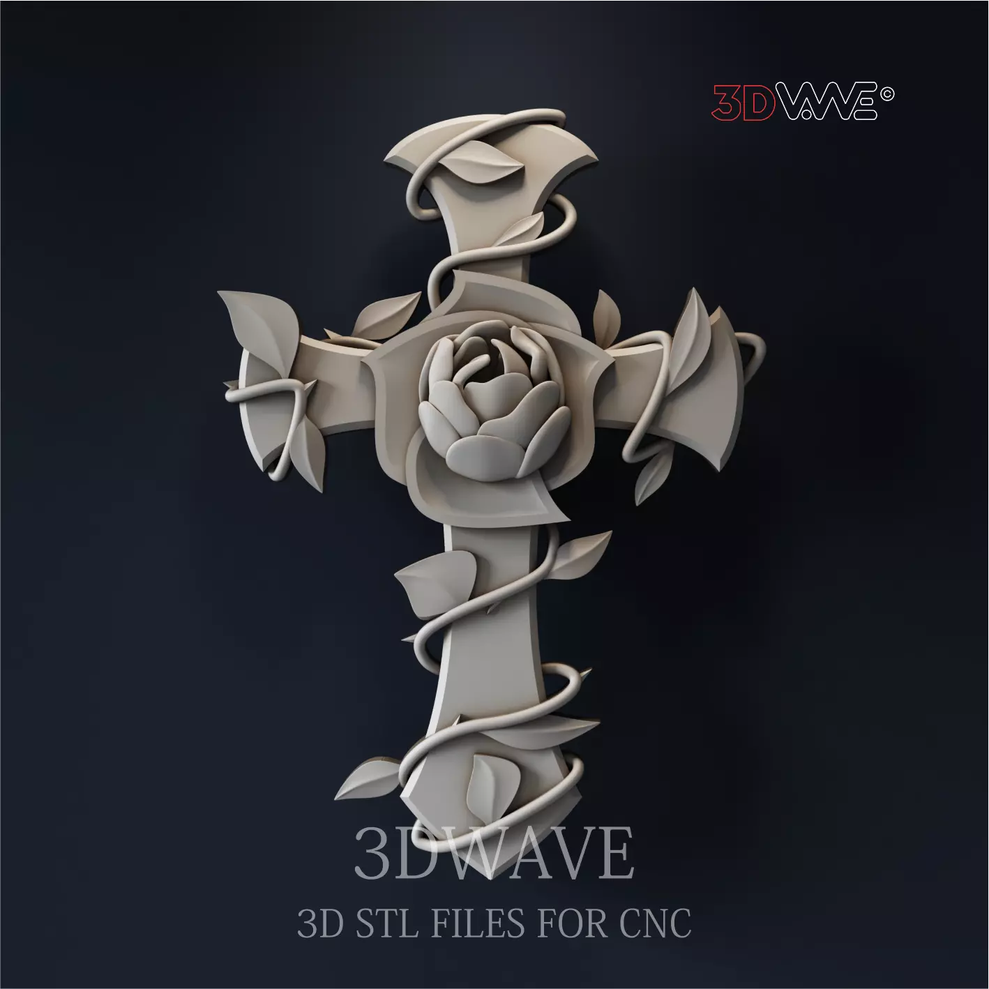Cross with rose  3D model_0
