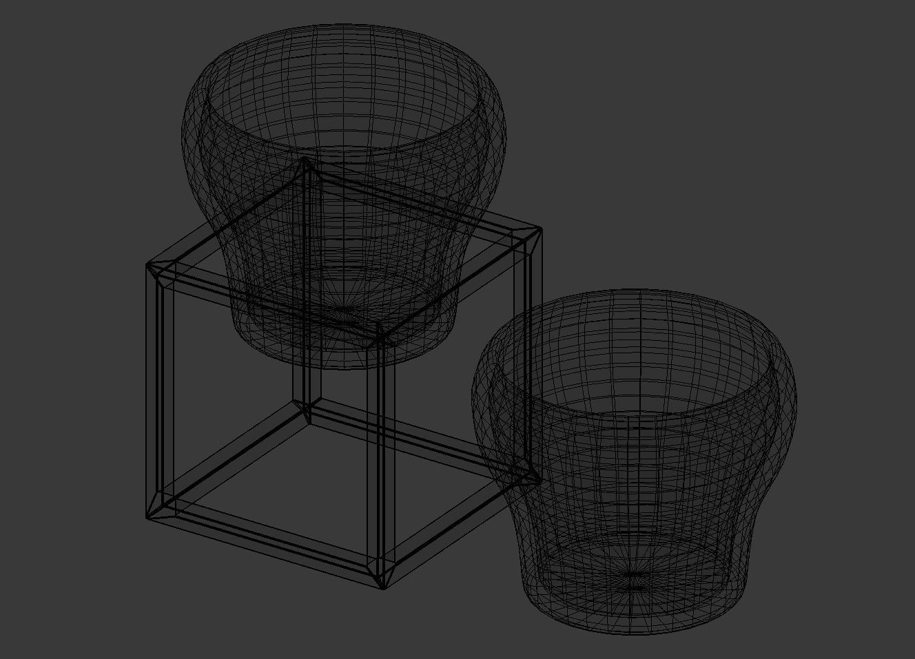 Flower Pot with a Wood Cube Frame 3D model_8