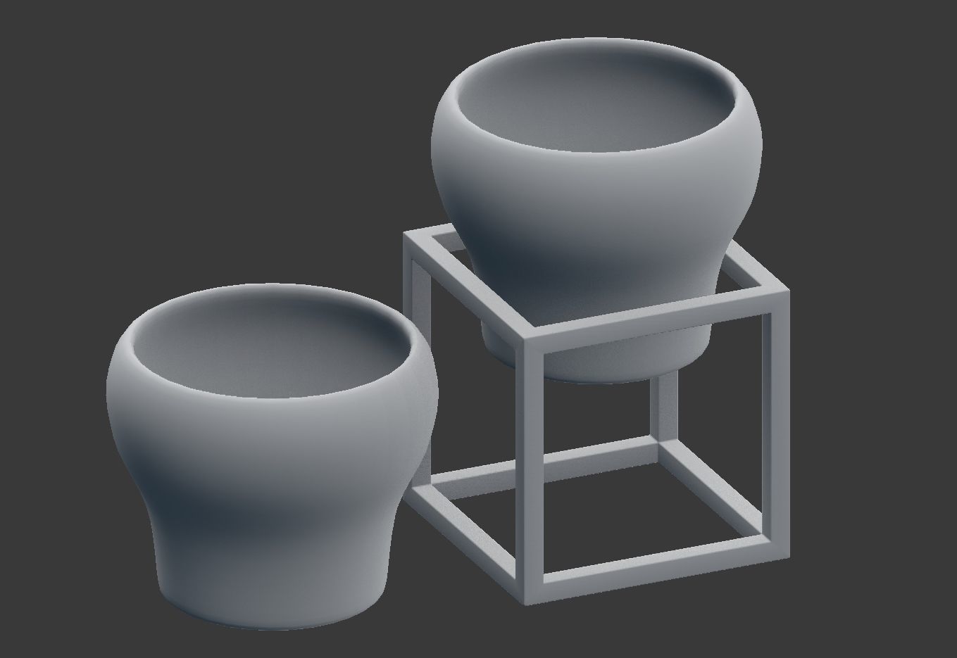 Flower Pot with a Wood Cube Frame 3D model_6