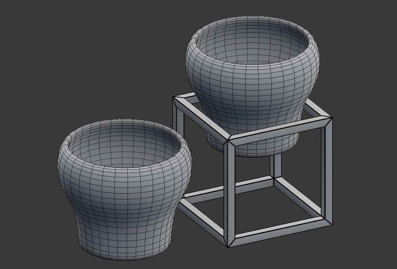 Flower Pot with a Wood Cube Frame 3D model_7
