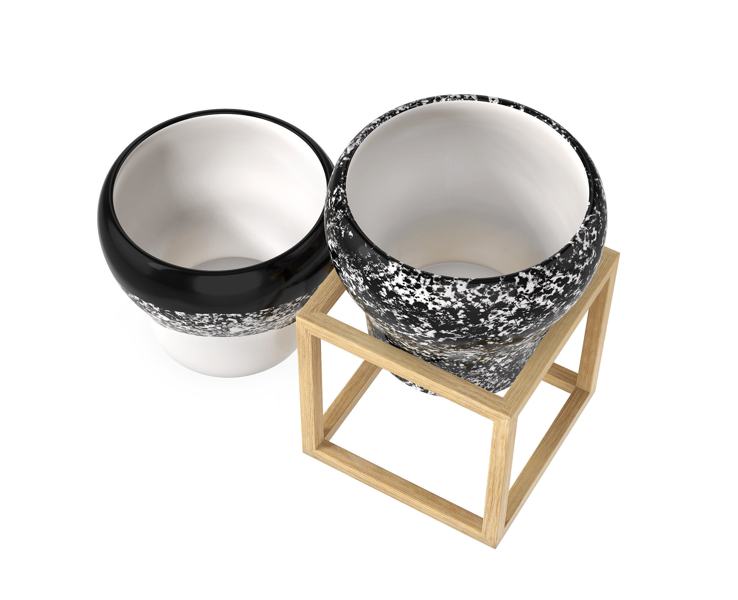 Flower Pot with a Wood Cube Frame 3D model_3