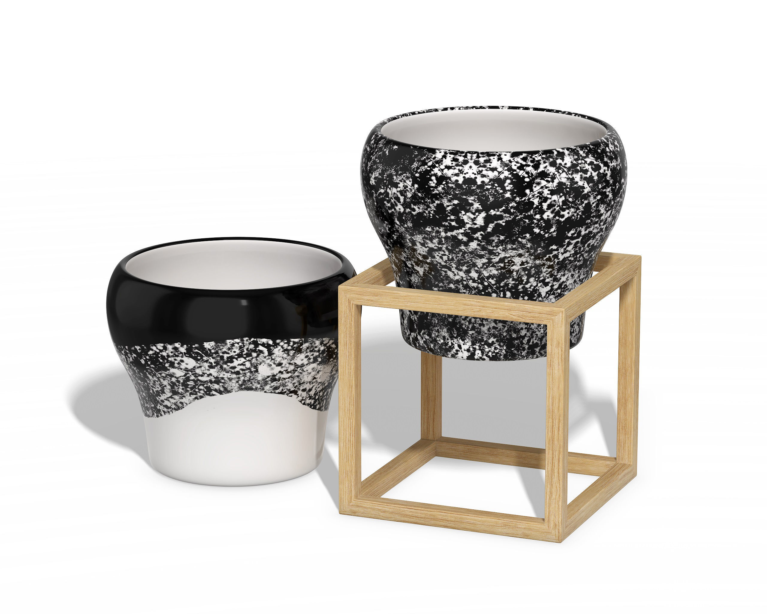 Flower Pot with a Wood Cube Frame 3D model_4