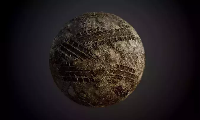 Ground Dirt Stone Soil Grass Tire Track Seamless PBR Texture