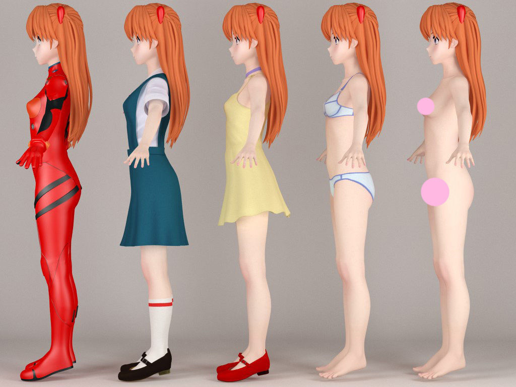 T pose nonrigged model of Asuka Langley Soryu anime girl  3D model_4