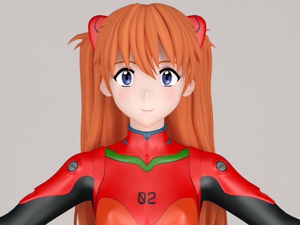 T pose nonrigged model of Asuka Langley Soryu anime girl  3D model_1