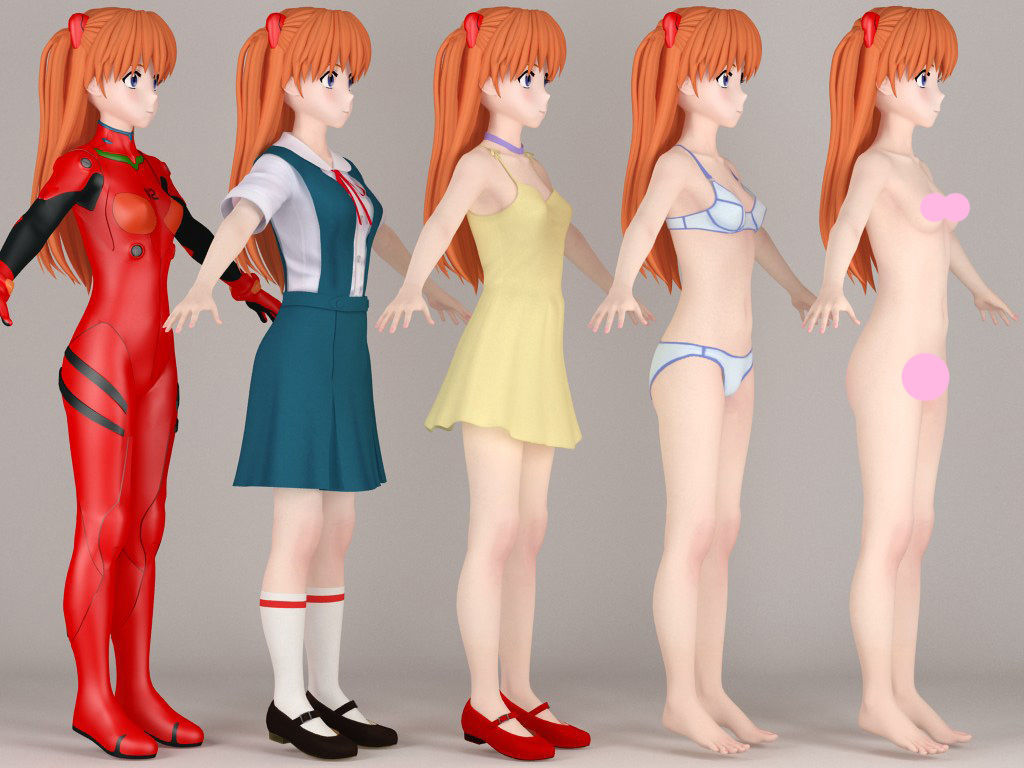 T pose nonrigged model of Asuka Langley Soryu anime girl  3D model_6