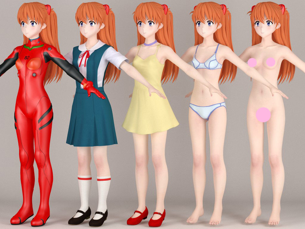 T pose nonrigged model of Asuka Langley Soryu anime girl  3D model_3