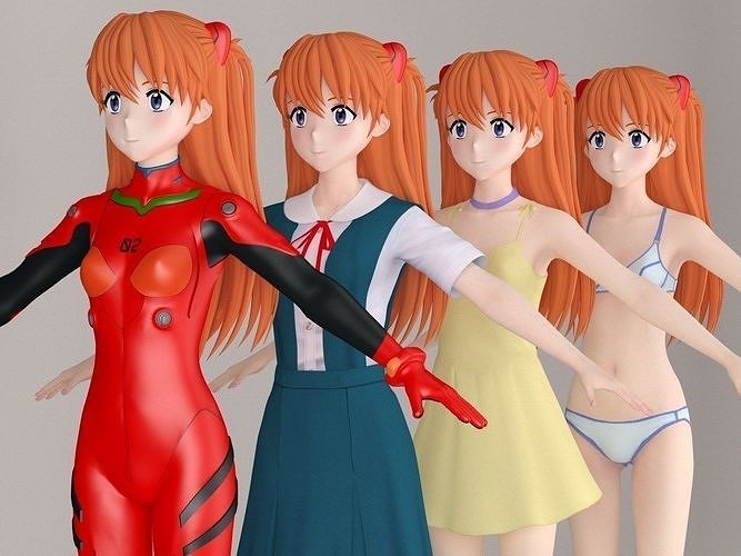 T pose nonrigged model of Asuka Langley Soryu anime girl  3D model