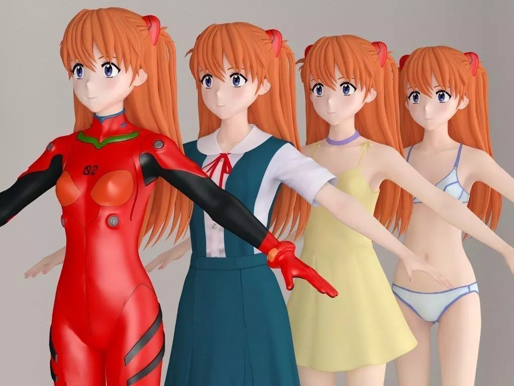 T pose nonrigged model of Asuka Langley Soryu anime girl  3D model_0