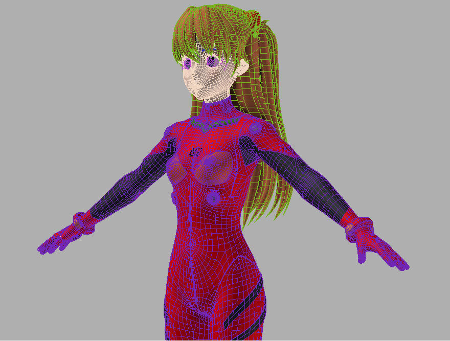 T pose nonrigged model of Asuka Langley Soryu anime girl  3D model_7