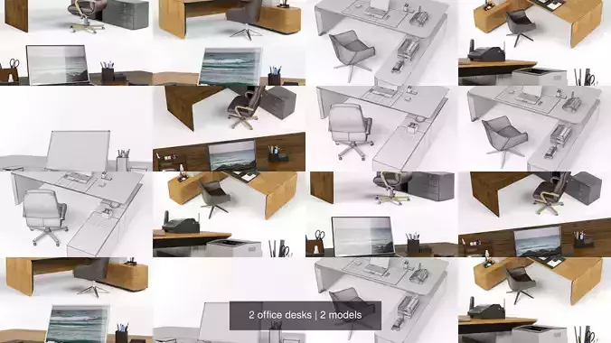 2 office desks 3D Model Collection