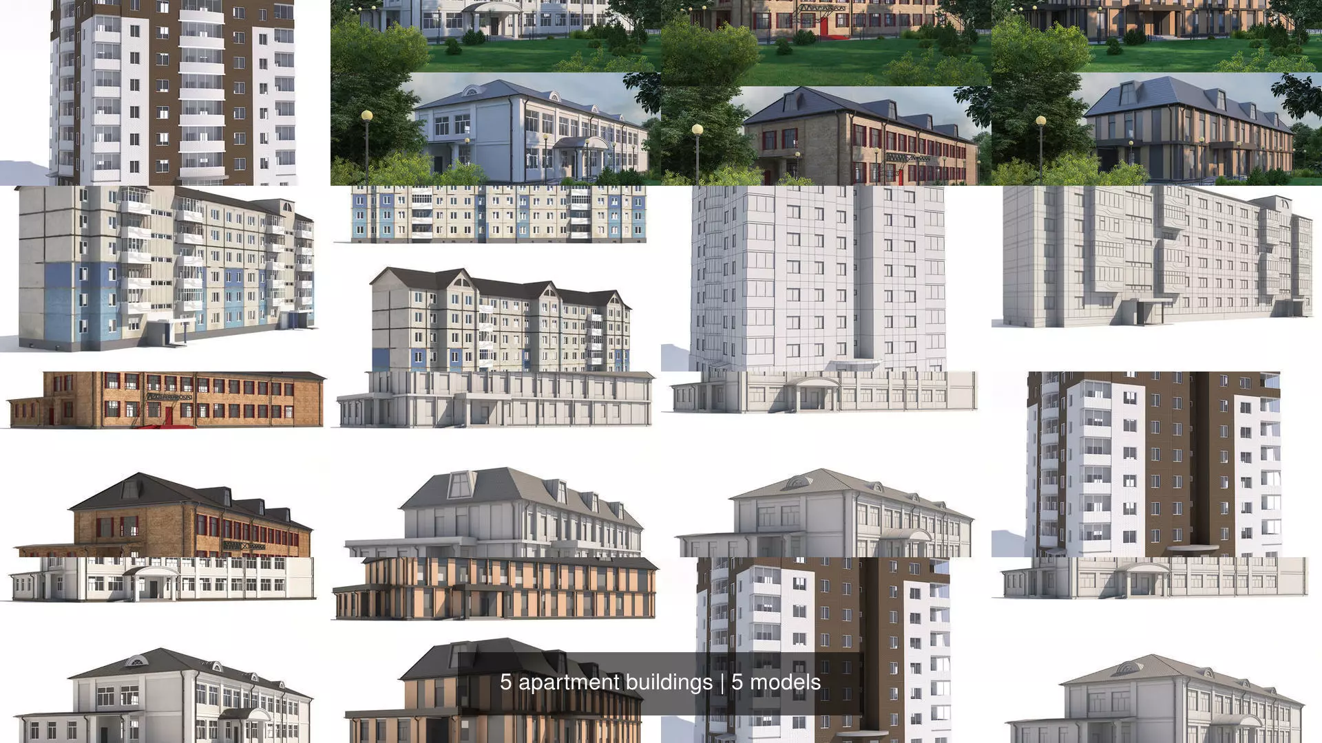 5 apartment buildings 3D Model Collection_0