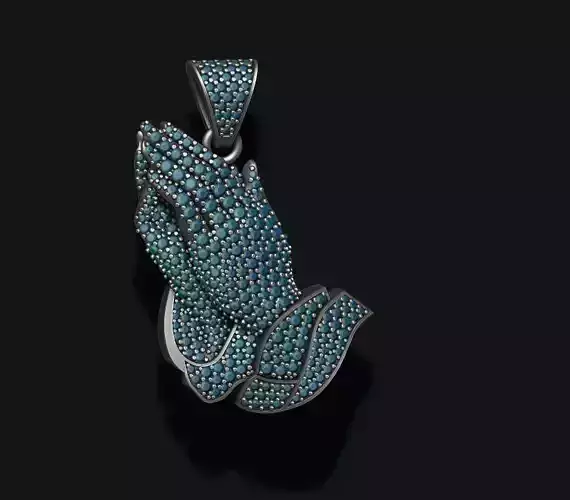 Praying Hands Pendant Necklace with gems bas-relief  3D print model
