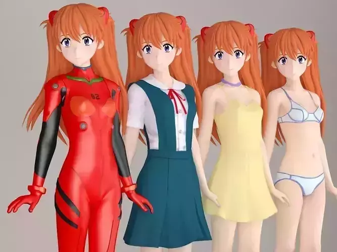 Asuka Langley Soryu anime girl pose 01 3D model