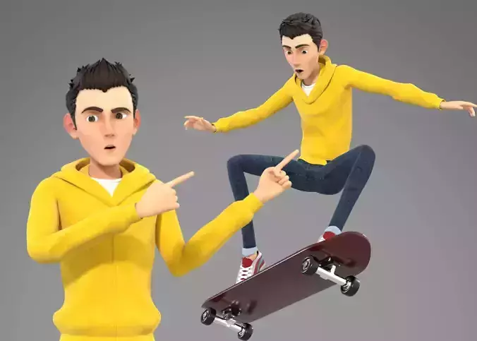 Cartoon Teenager Boy Yellow 3d Model Rigged 3D model