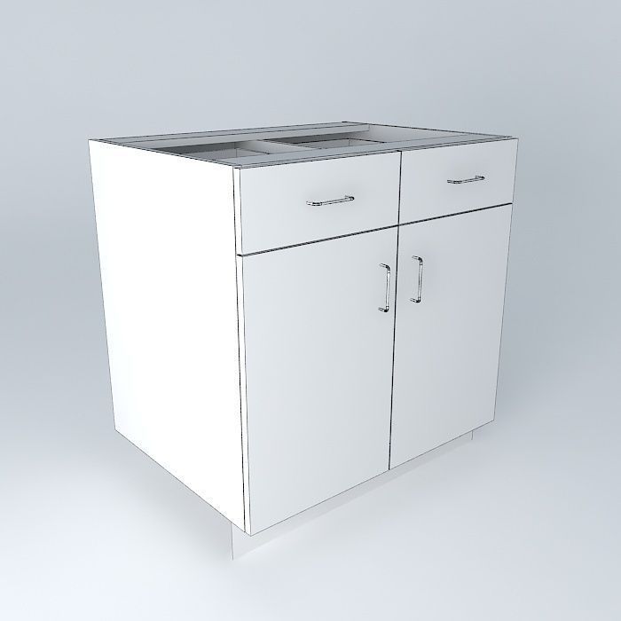 B2D2D kitchen cabinet with two drawers Free 3D model_3