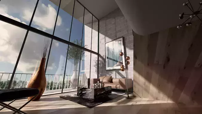 Modern Loft Living room interior 3D Model  Low-poly 3D model