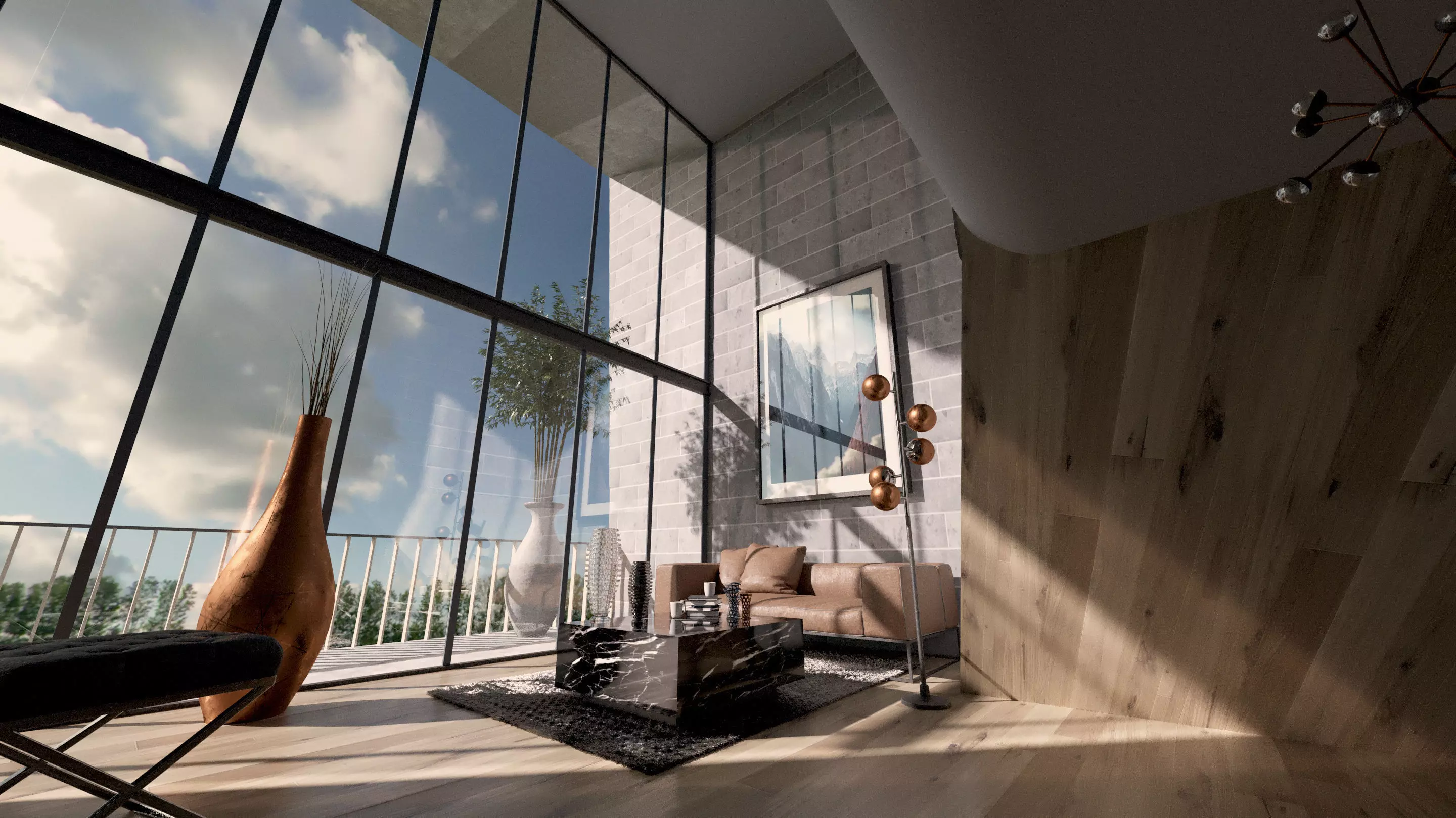 Modern Loft Living room interior 3D Model  Low-poly 3D model_0