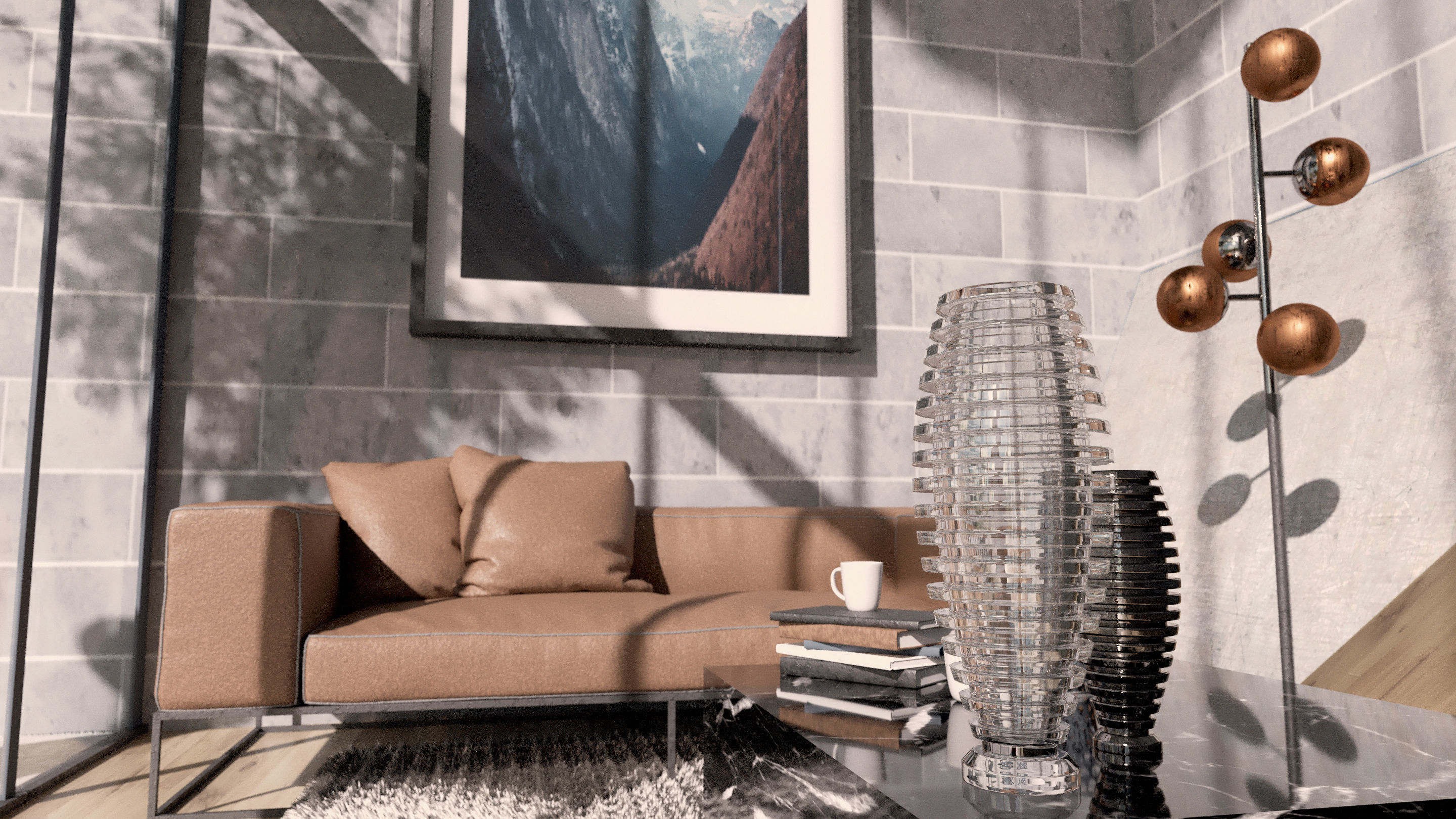 Modern Loft Living room interior 3D Model  Low-poly 3D model_2