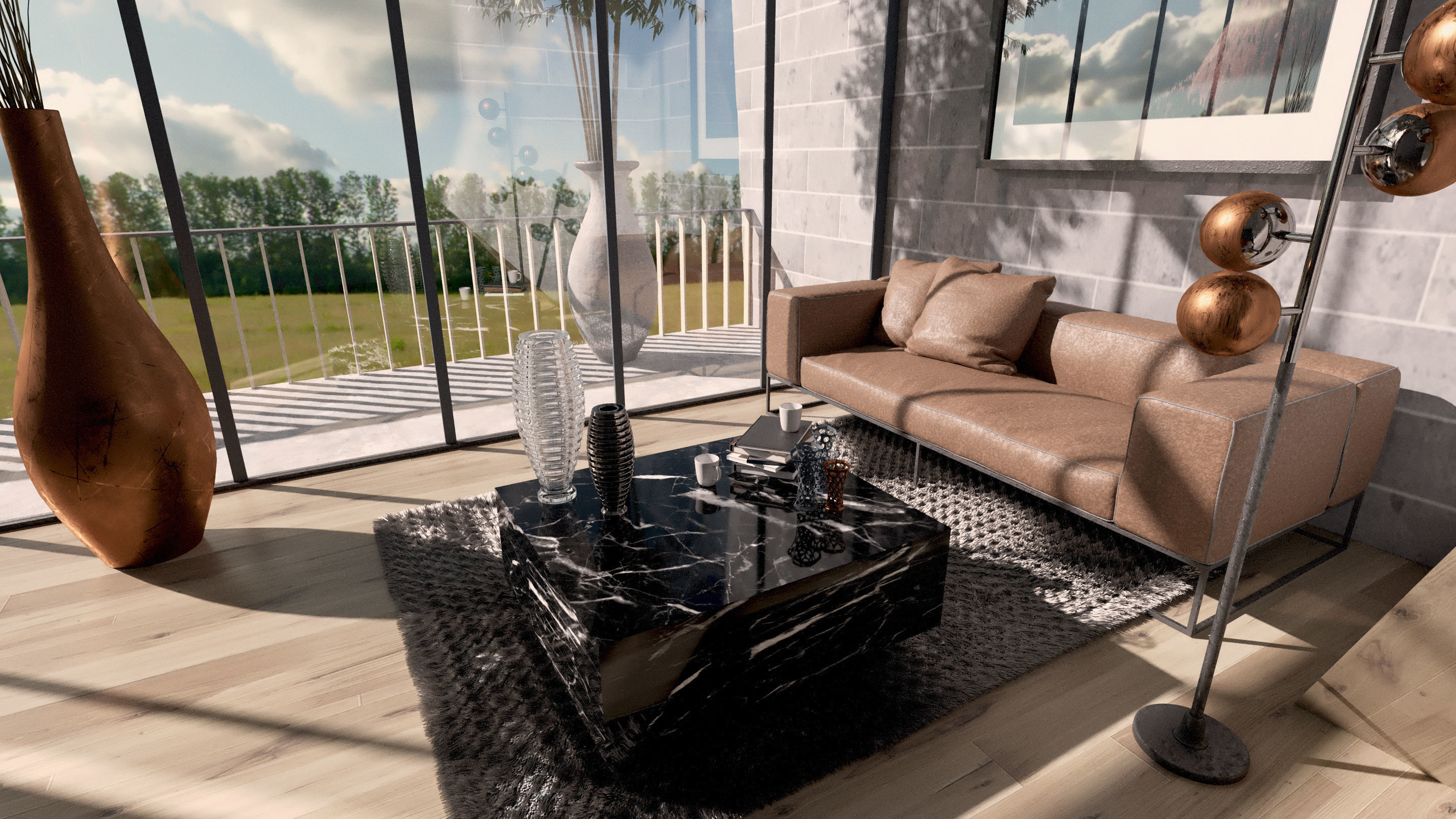 Modern Loft Living room interior 3D Model  Low-poly 3D model_1
