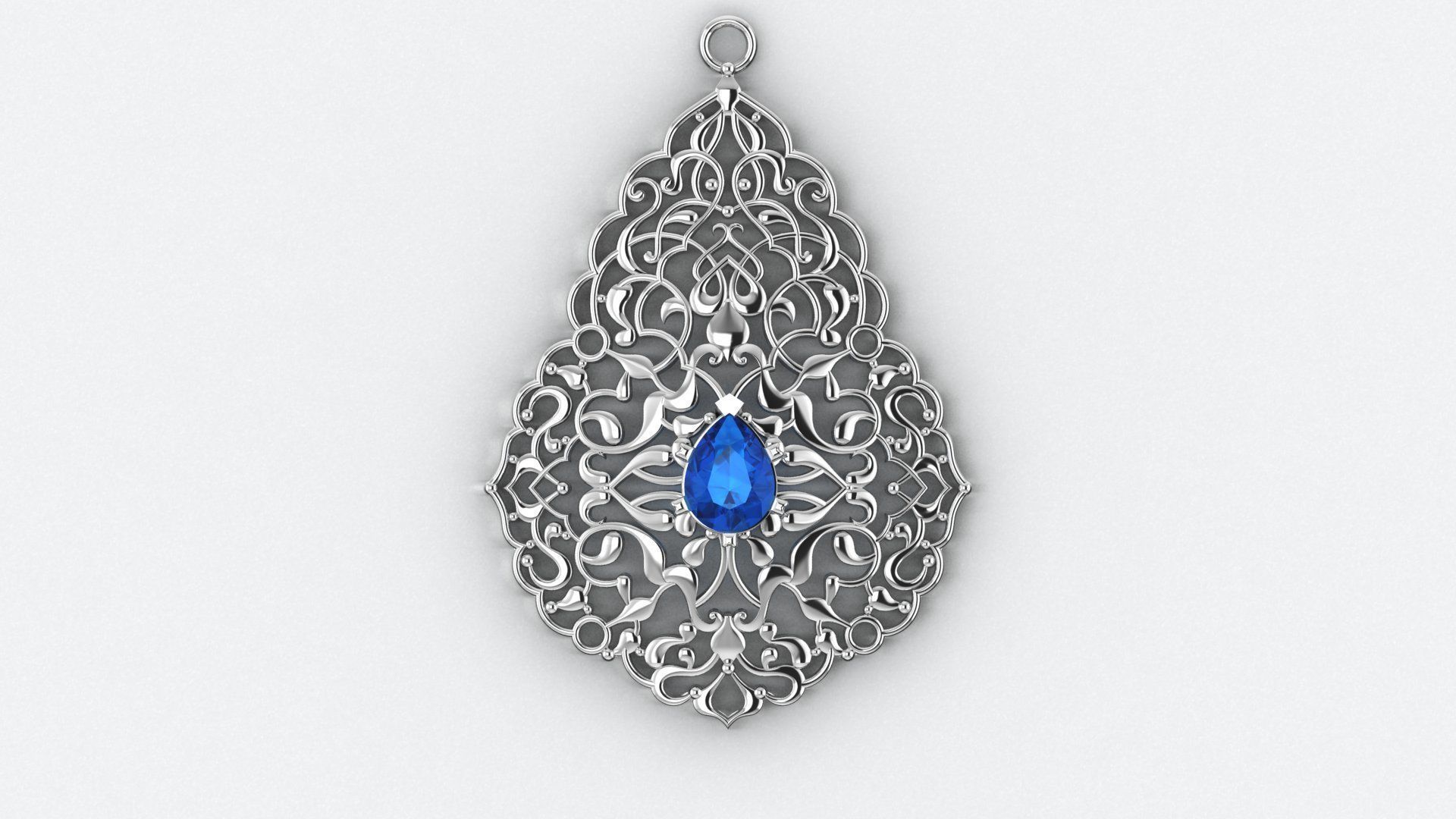 Pendant egyptian filigree with sapphire 3D print model_3