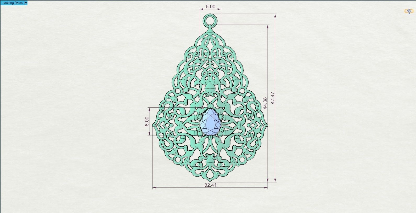 Pendant egyptian filigree with sapphire 3D print model_9