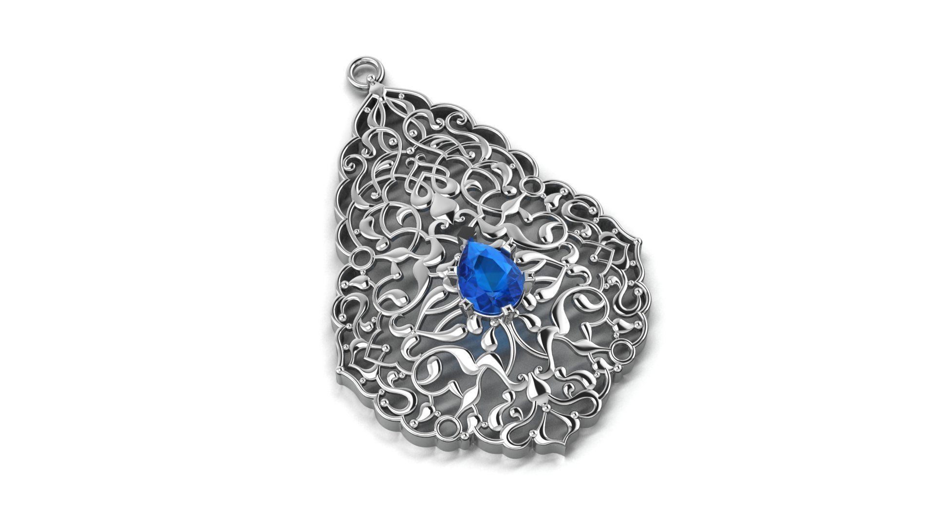 Pendant egyptian filigree with sapphire 3D print model_1