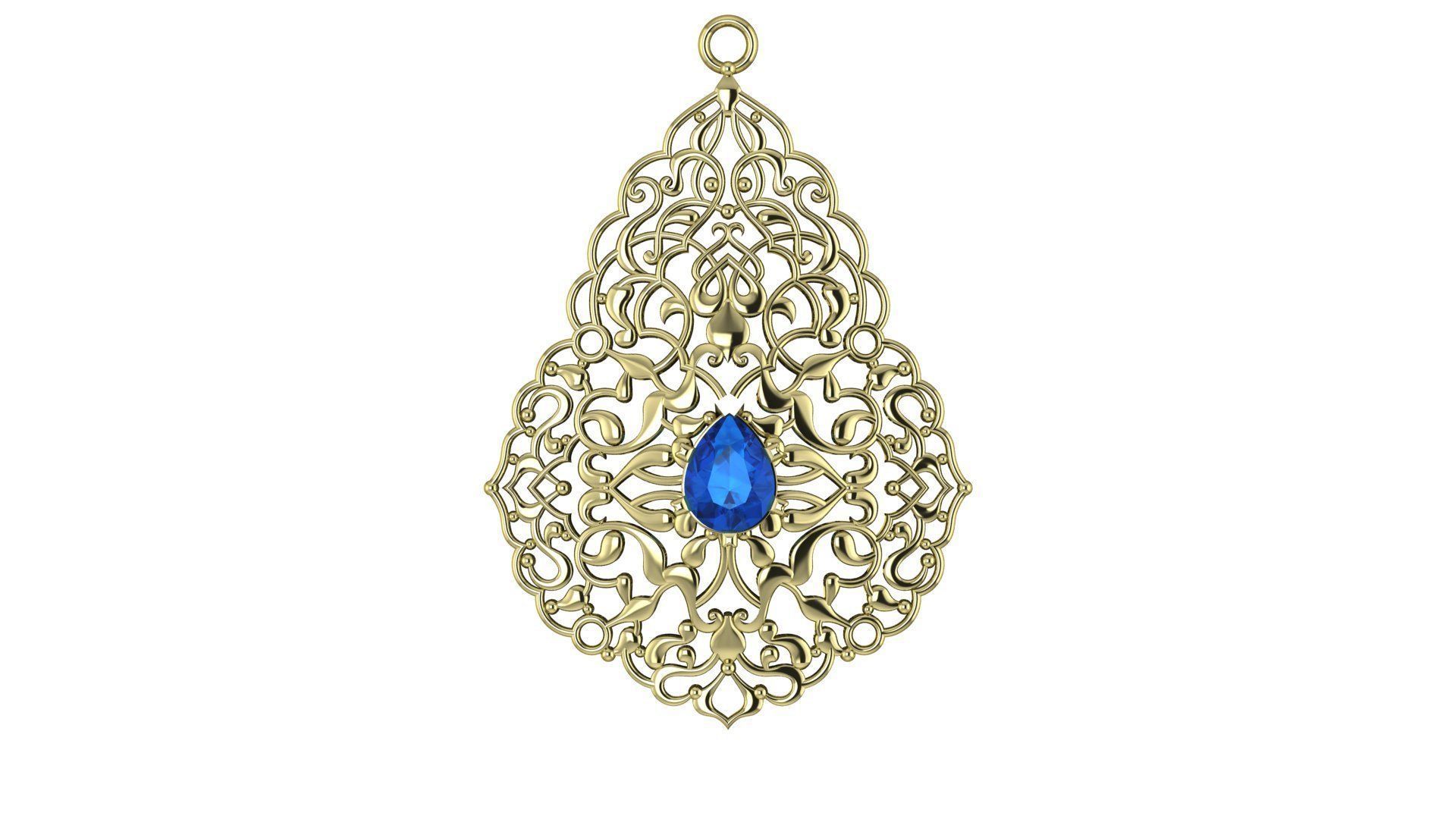 Pendant egyptian filigree with sapphire 3D print model_2