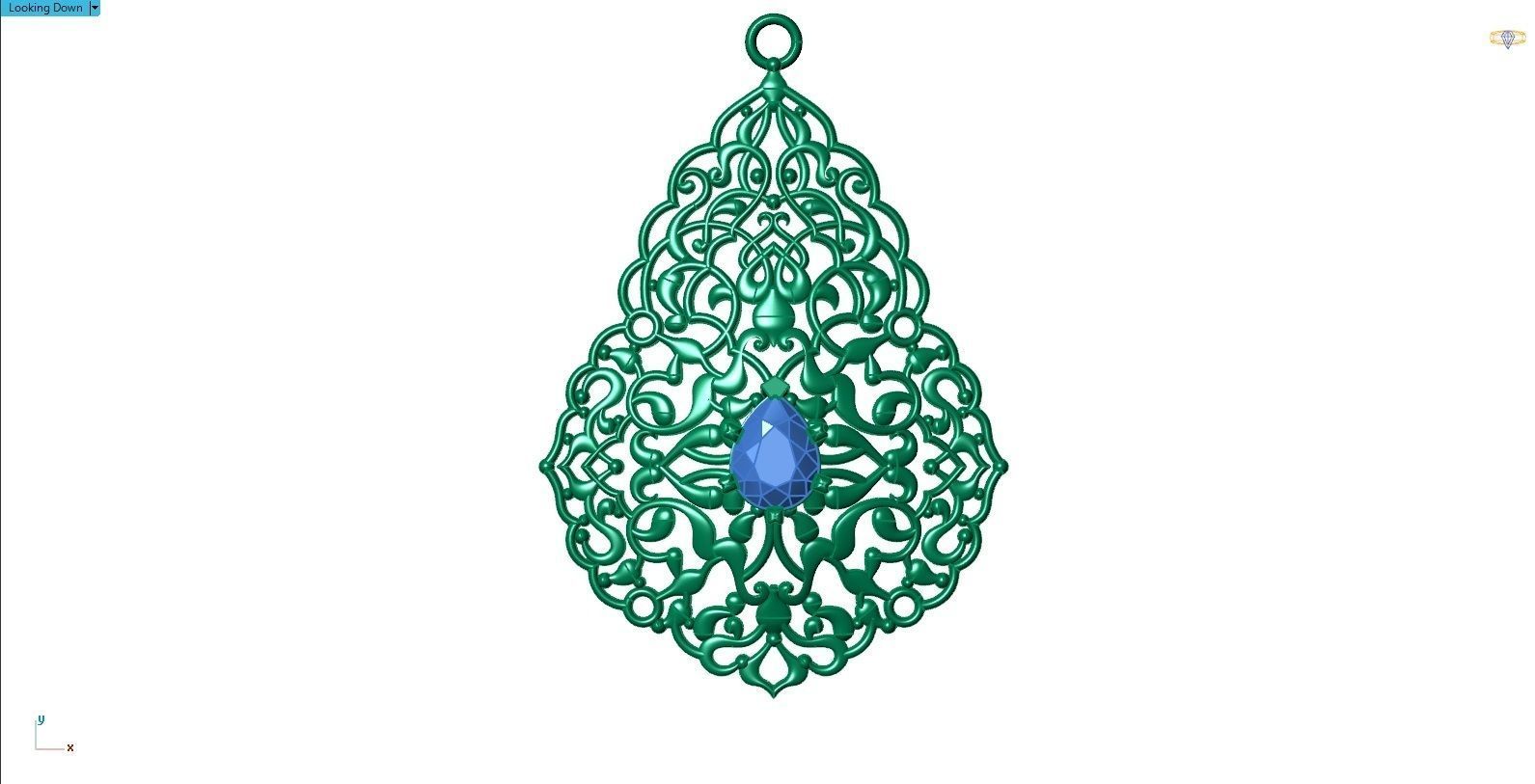 Pendant egyptian filigree with sapphire 3D print model_4