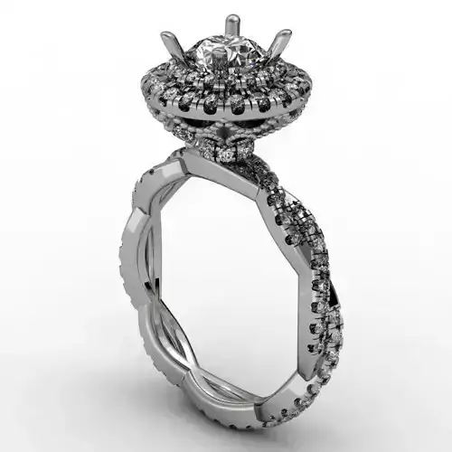 Round double halo engagement ring with braided shank