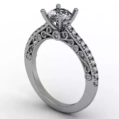 Engagement ring with pattern on side of shank