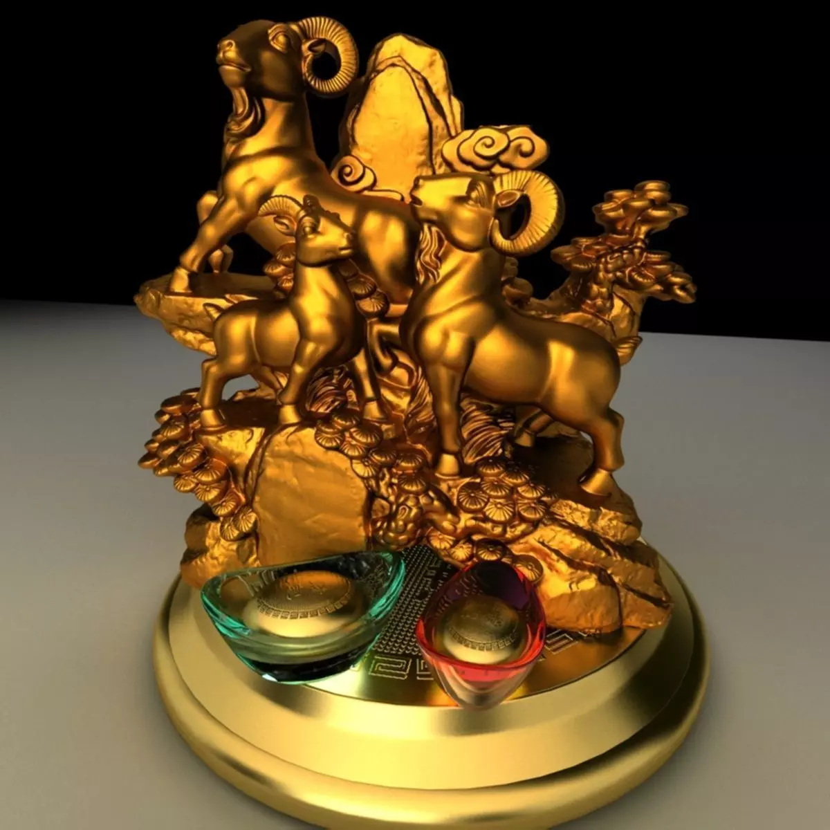 Chinese goats with gold ingot 3D model