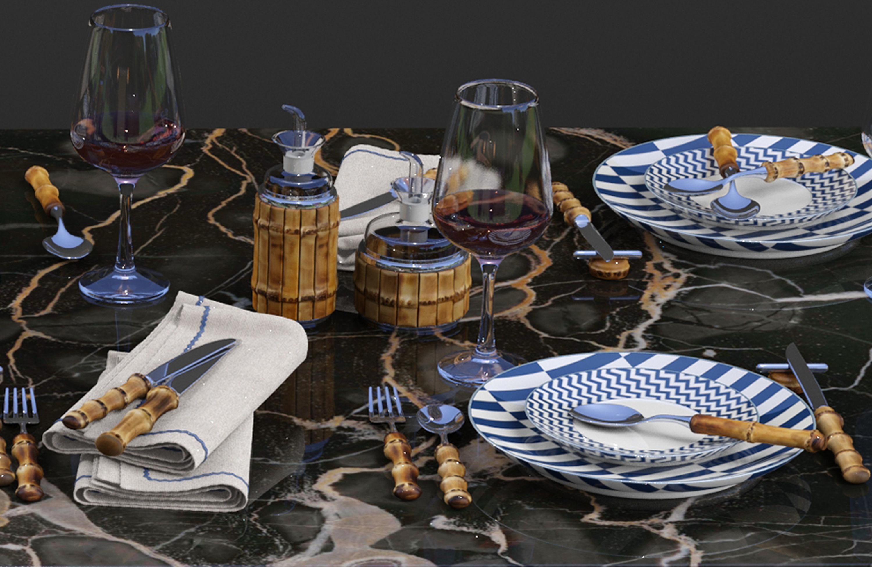 Lorenzi Milano Bamboo Dining Tableware set  3D model_5