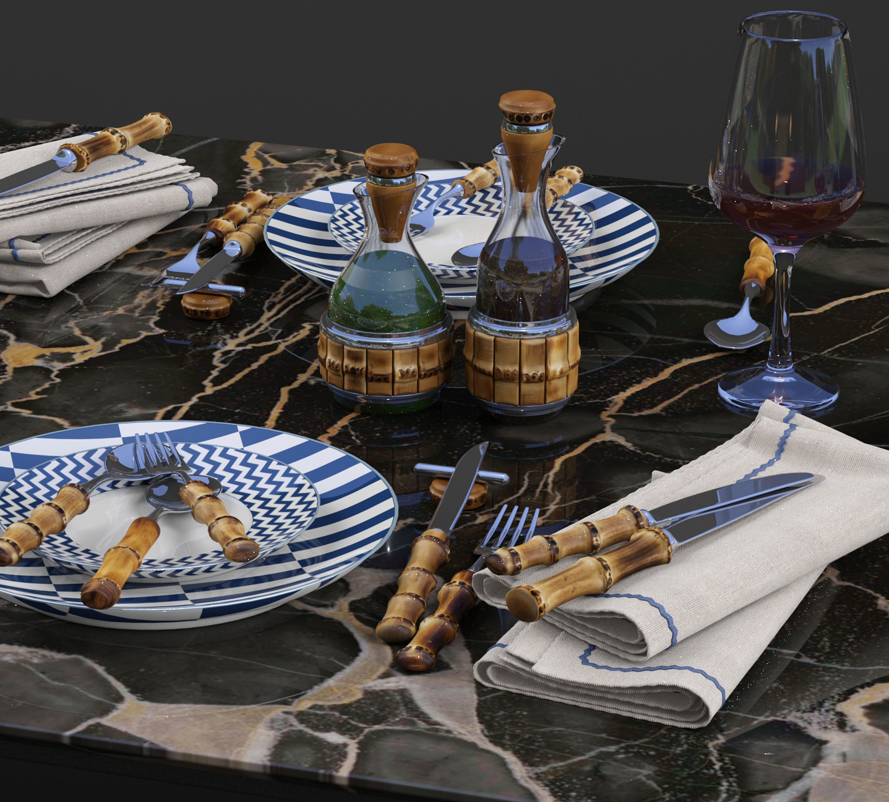 Lorenzi Milano Bamboo Dining Tableware set  3D model_1