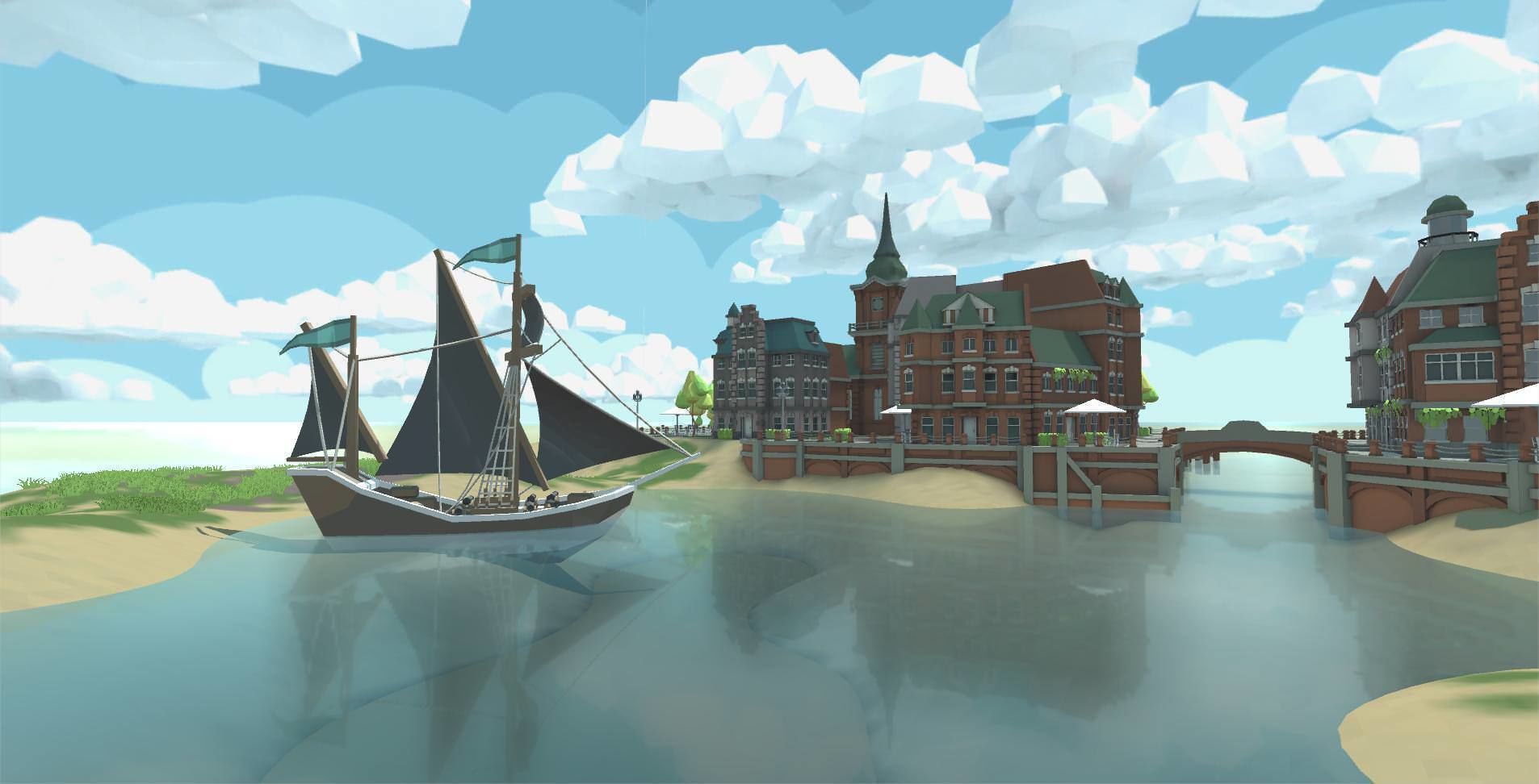 Low Poly Brick Buildings Free low-poly 3D model_3