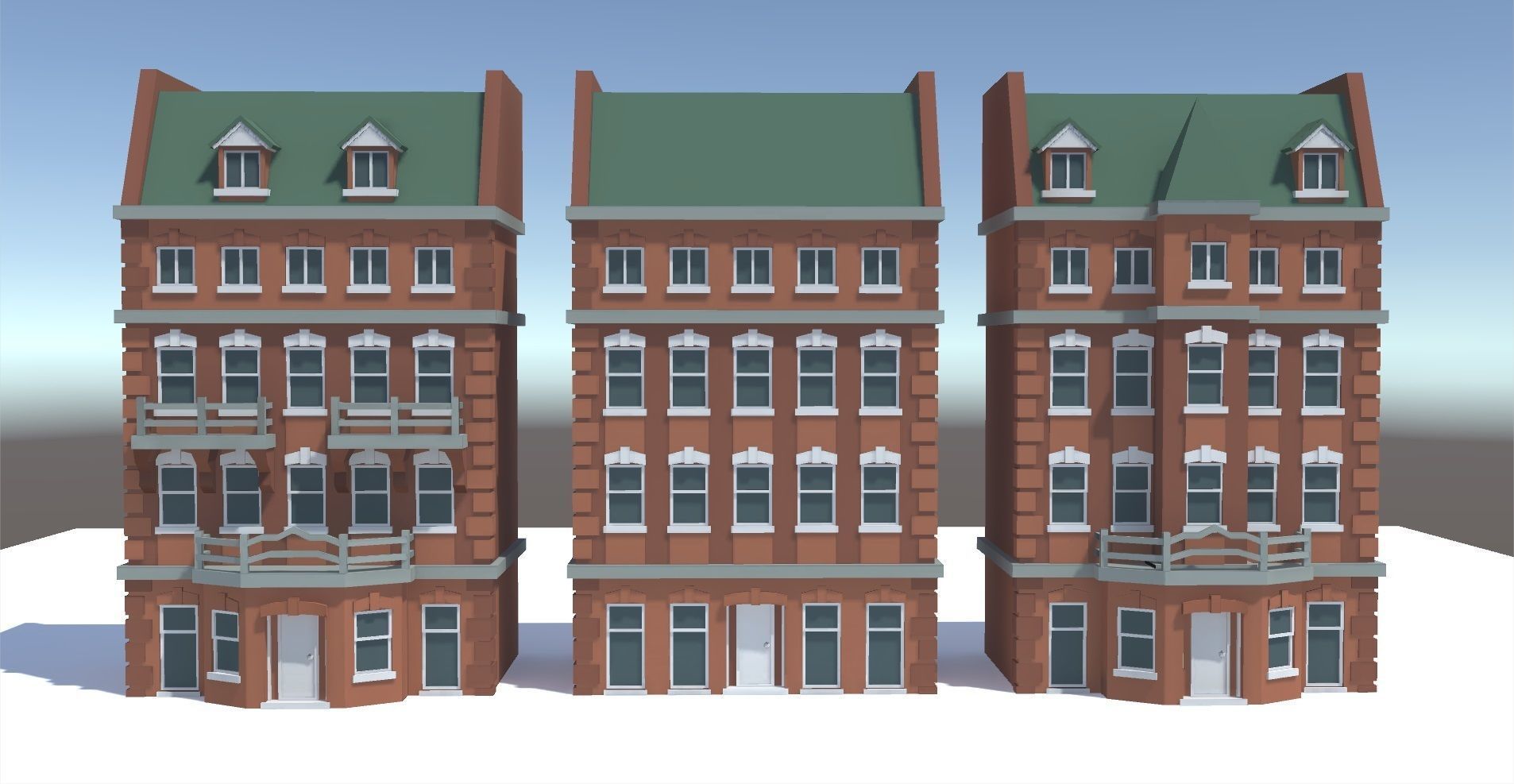 Low Poly Brick Buildings Free low-poly 3D model_5